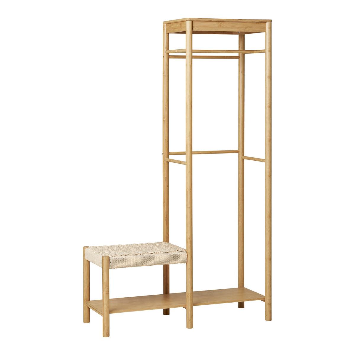 Suport pentru haine cu bancă din împletitură naturală, bambus, natur, 36x95x165