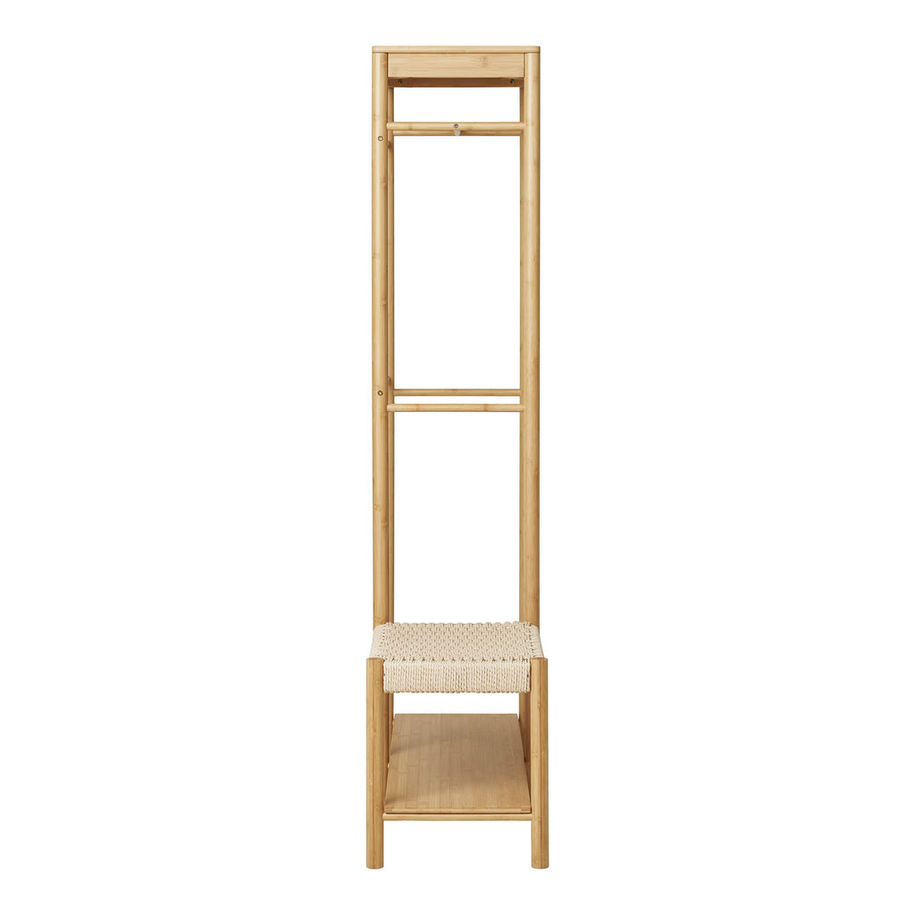 Suport pentru haine cu bancă din împletitură naturală, bambus, natur, 36x95x165