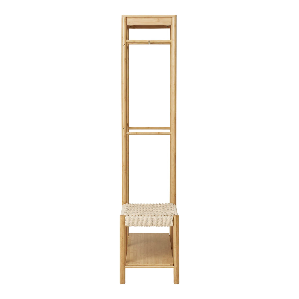 Suport pentru haine cu bancă din împletitură naturală, bambus, natur, 36x95x165