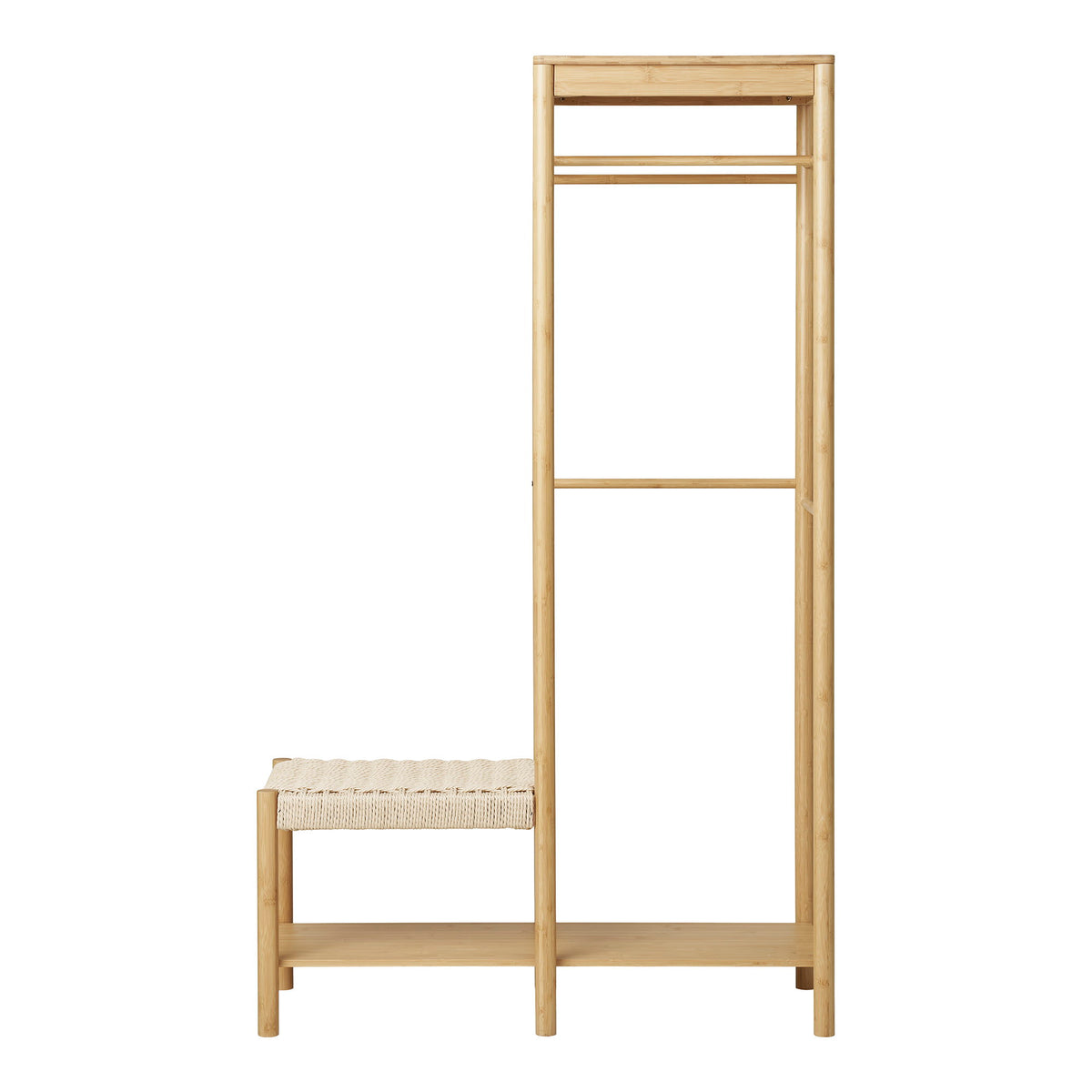 Suport pentru haine cu bancă din împletitură naturală, bambus, natur, 36x95x165
