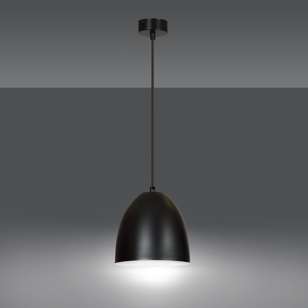 Lampa suspendata cu abajur metalic negru cu acente albe Lenox