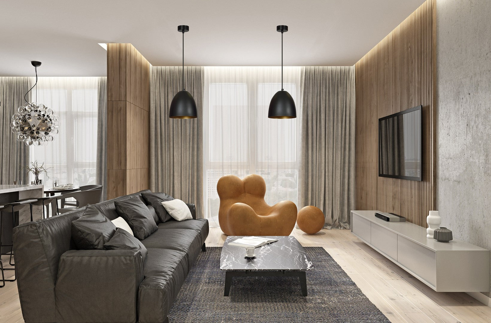 Lampa suspendata cu abajur metalic negru cu acente aurii Lenox
