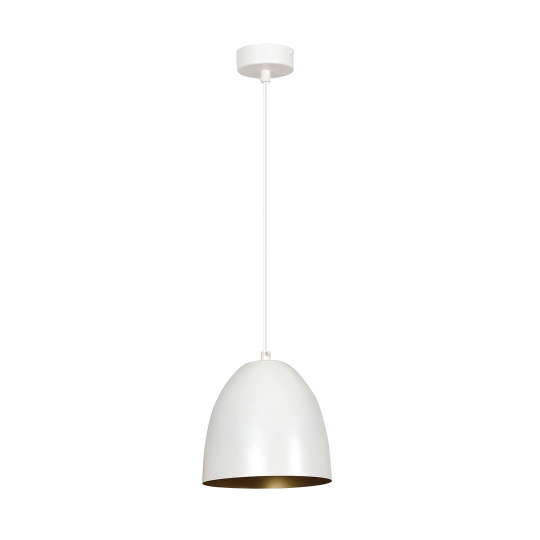 Lampa suspendata cu abajur metalic alb cu acente aurii Lenox