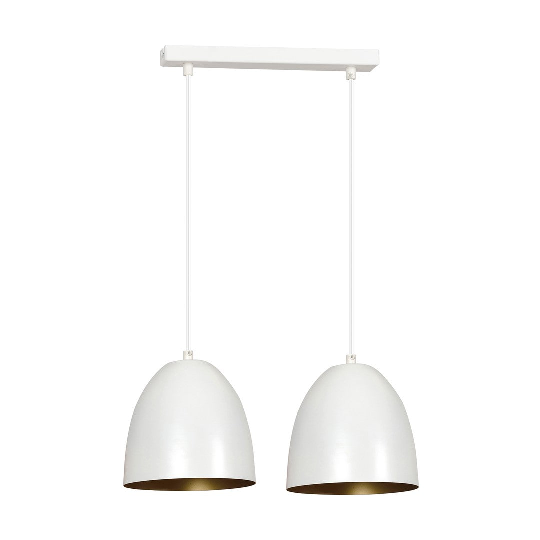 Lampa suspendata cu abajur metalic alb cu acente aurii 2 lumini Lenox
