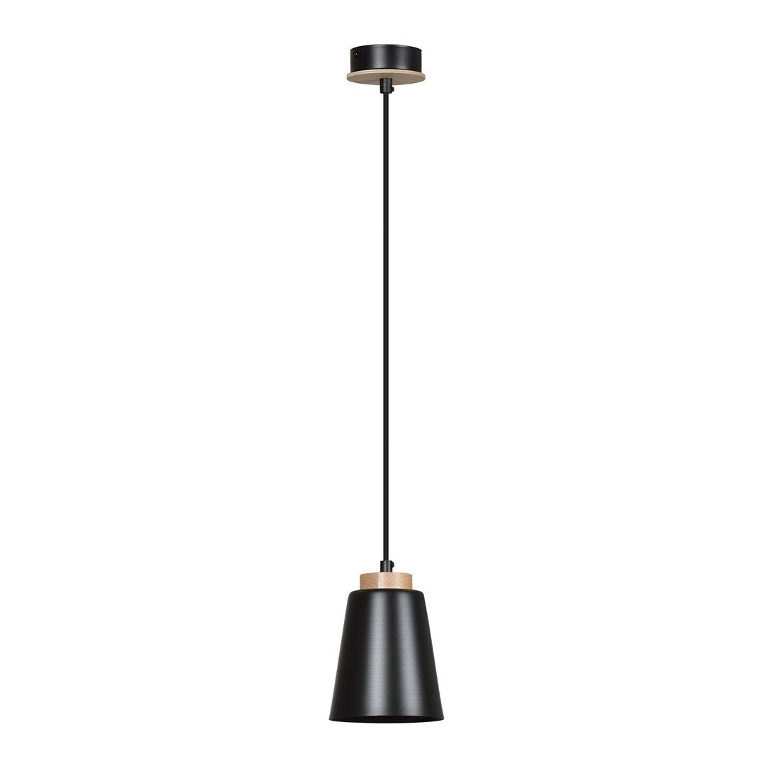 Lampa suspendata metalica neagra cu accente din lemn Bolero