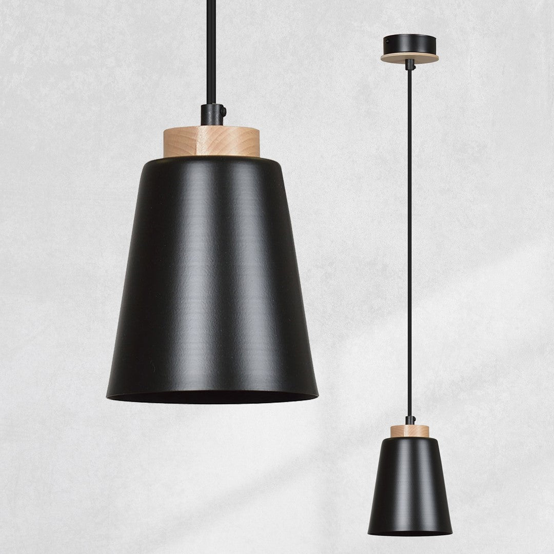 Lampa suspendata metalica neagra cu accente din lemn Bolero