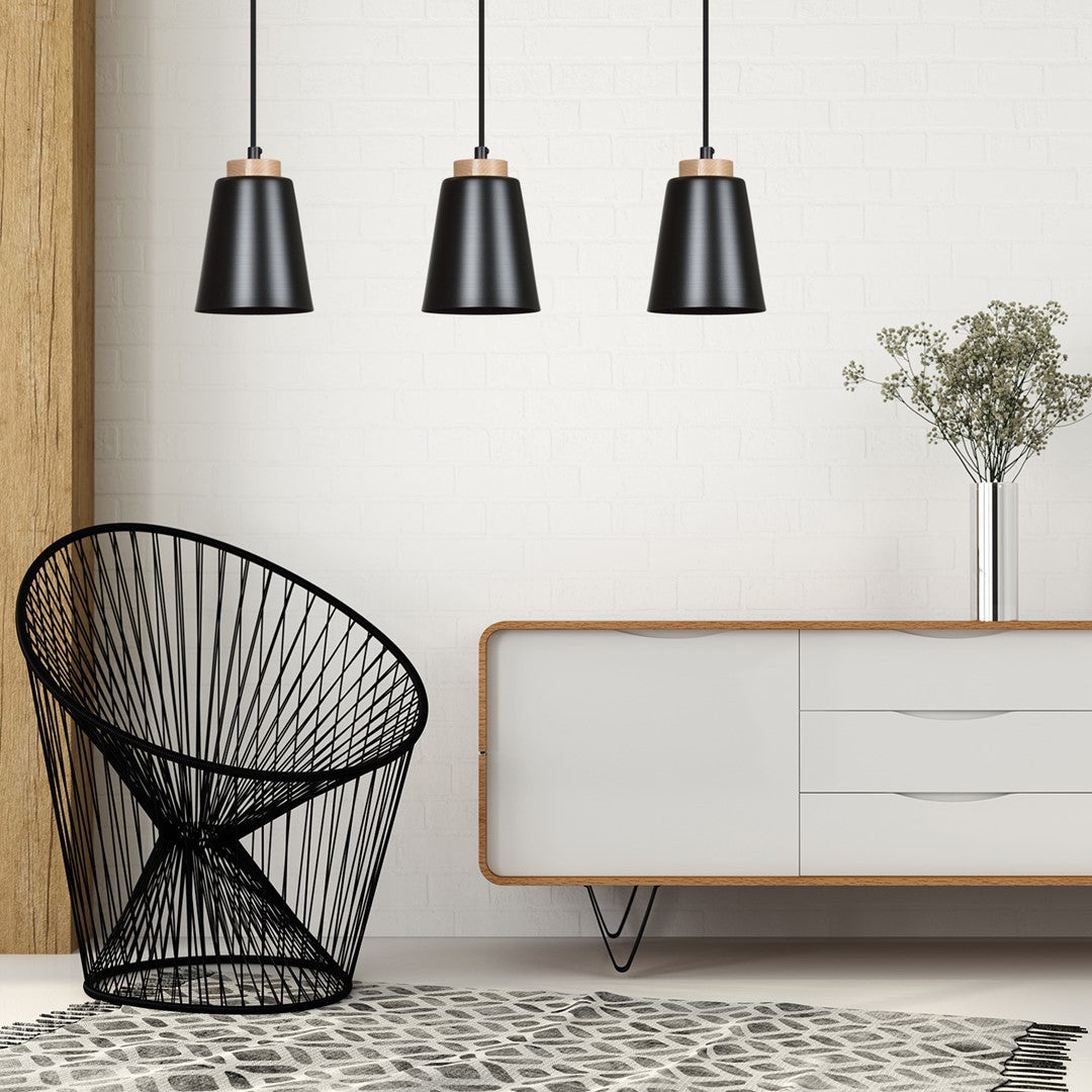Lampa suspendata metalica neagra cu accente din lemn Bolero