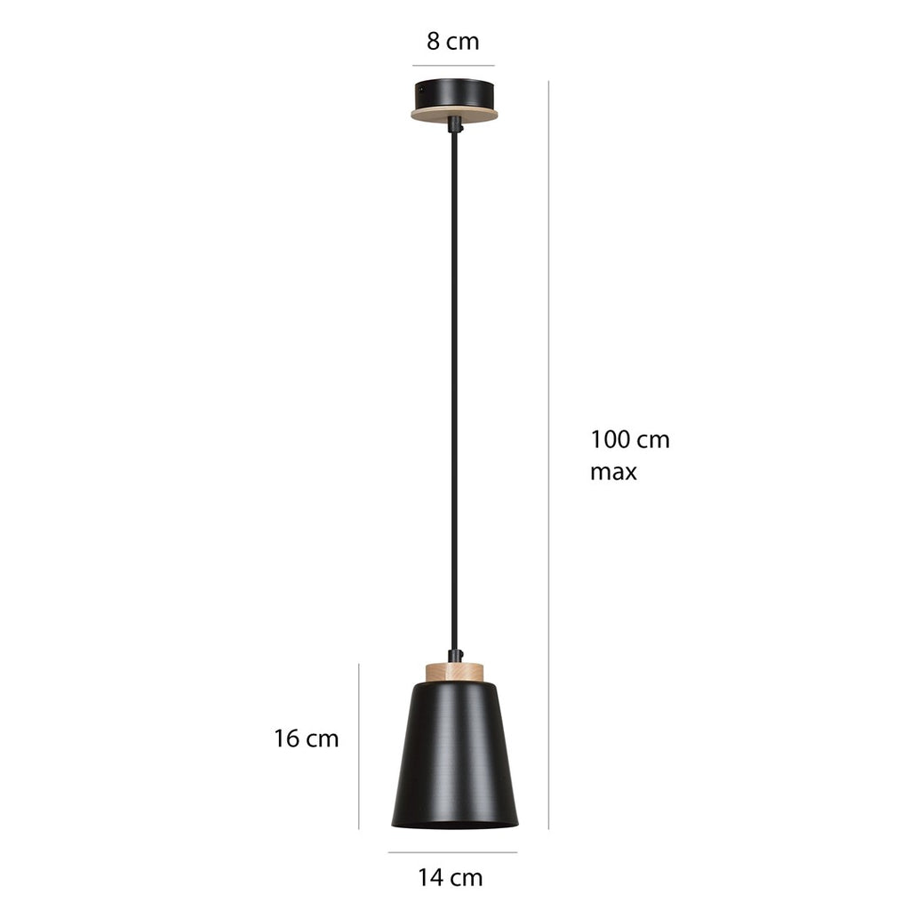 Lampa suspendata metalica neagra cu accente din lemn Bolero