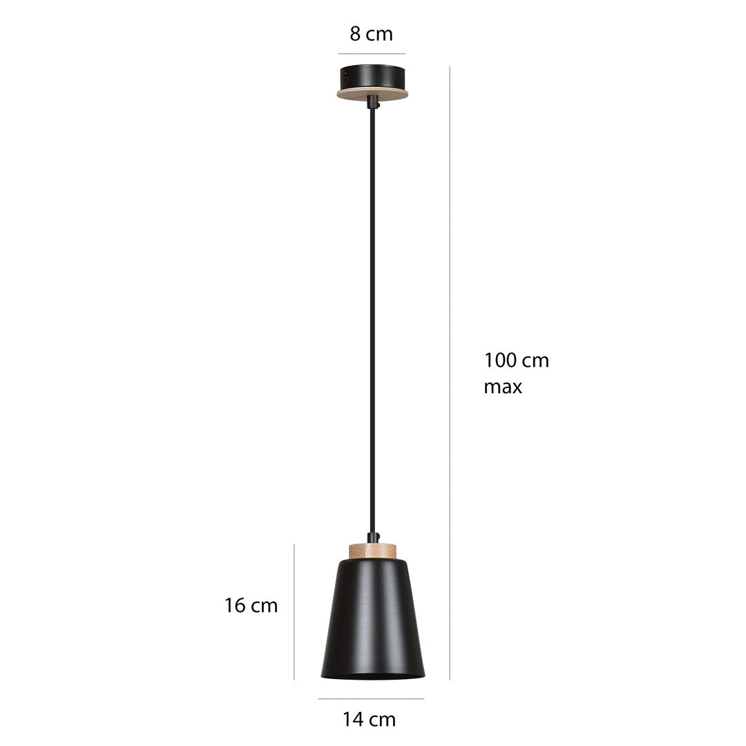 Lampa suspendata metalica neagra cu accente din lemn Bolero