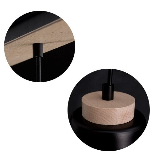 Lampa suspendata metalica neagra cu accente din lemn 3 lumini Bolero