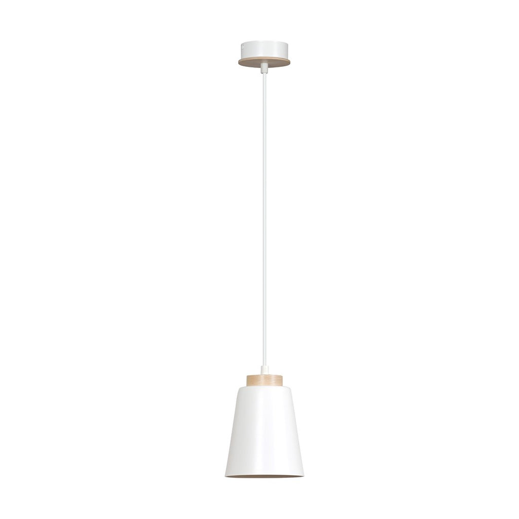 Lampa suspendata metalica alba cu accente din lemn Bolero