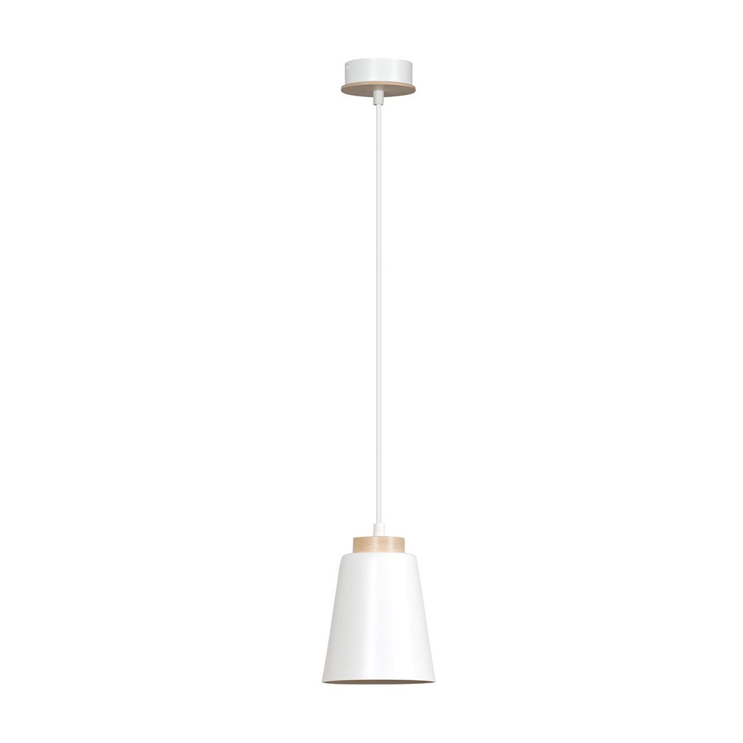 Lampa suspendata metalica alba cu accente din lemn Bolero