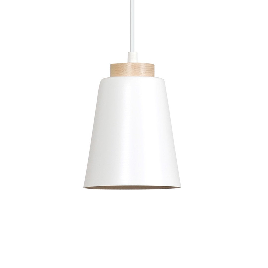 Lampa suspendata metalica alba cu accente din lemn Bolero