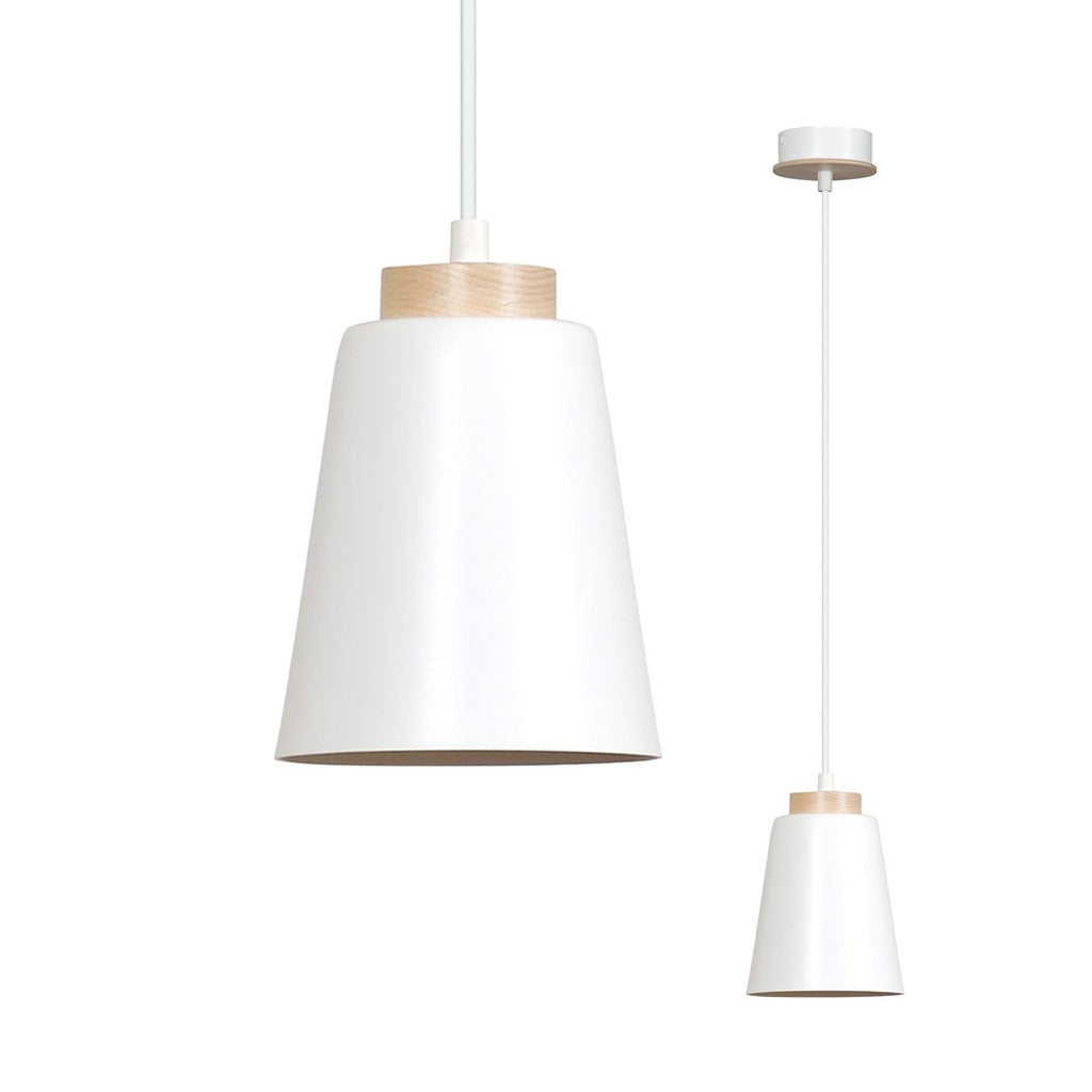 Lampa suspendata metalica alba cu accente din lemn Bolero