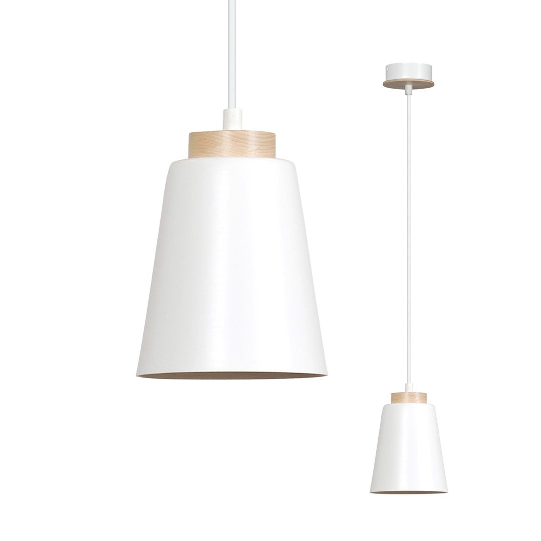 Lampa suspendata metalica alba cu accente din lemn Bolero