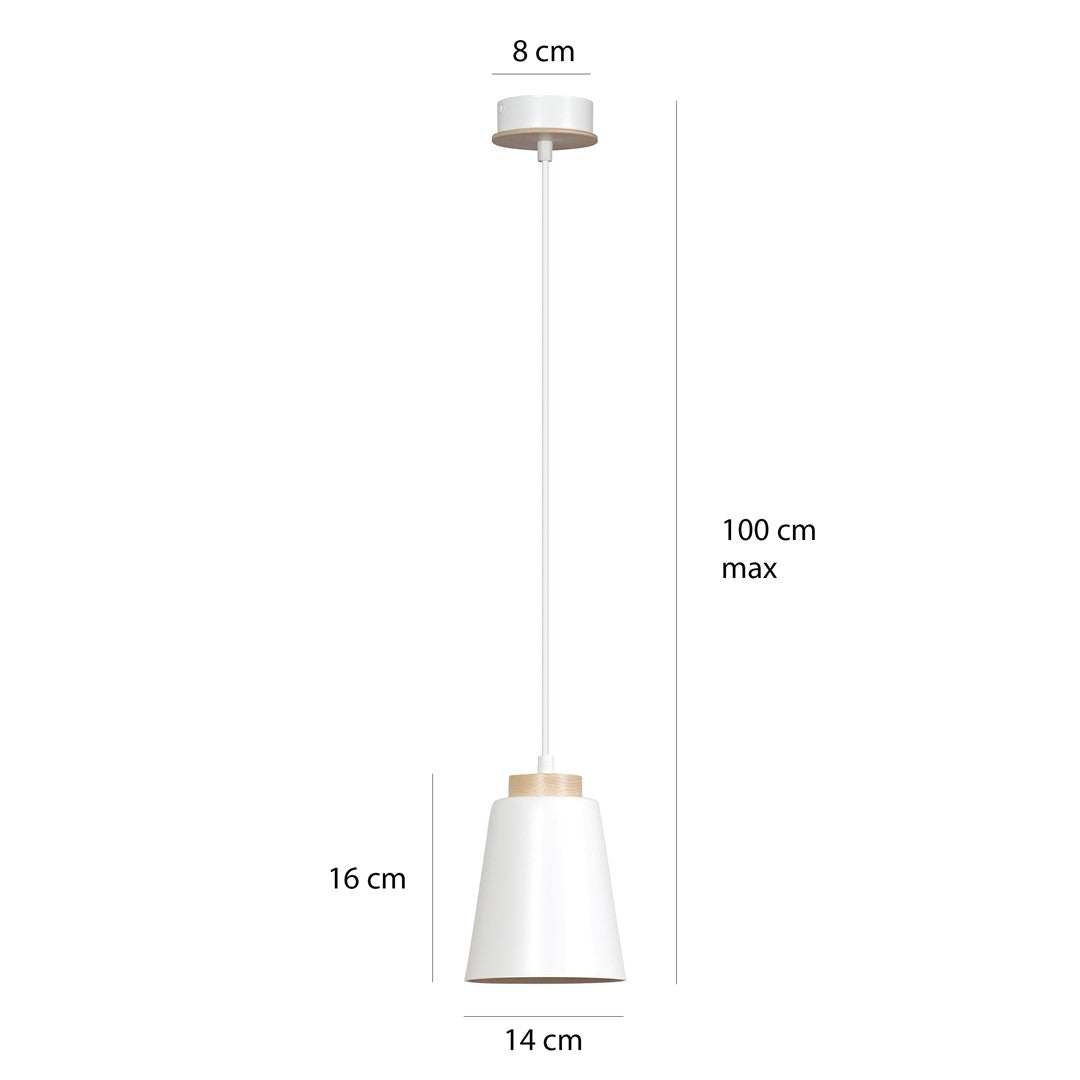 Lampa suspendata metalica alba cu accente din lemn Bolero