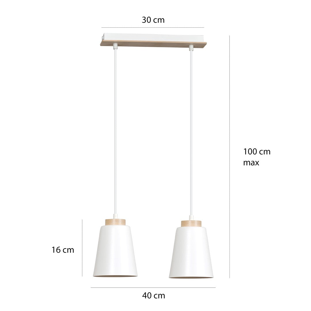 Lampa suspendata metalica alb cu accente din lemn 2 lumini Bolero