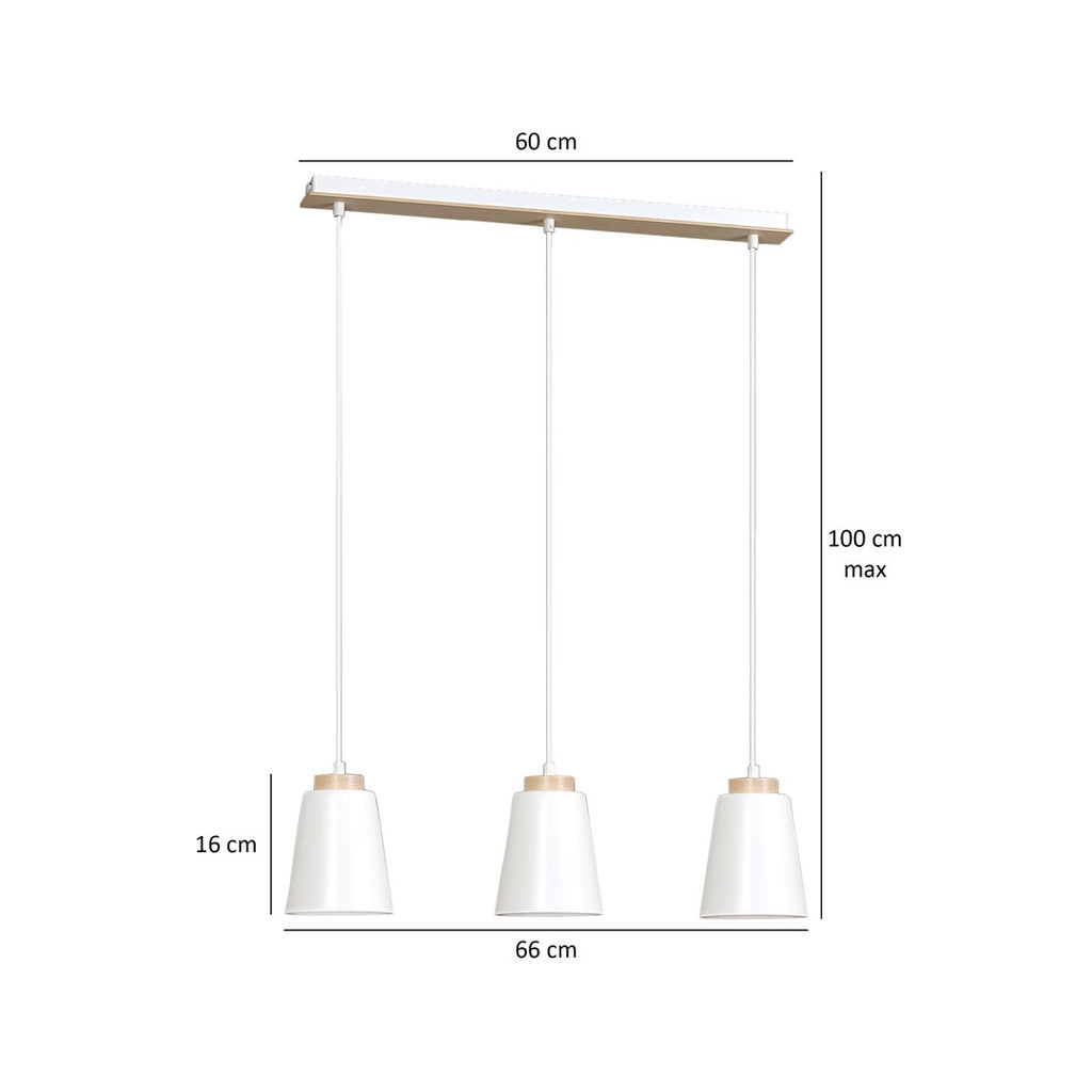 Lampa suspendata metalica alba cu accente din lemn 3 lumini Bolero