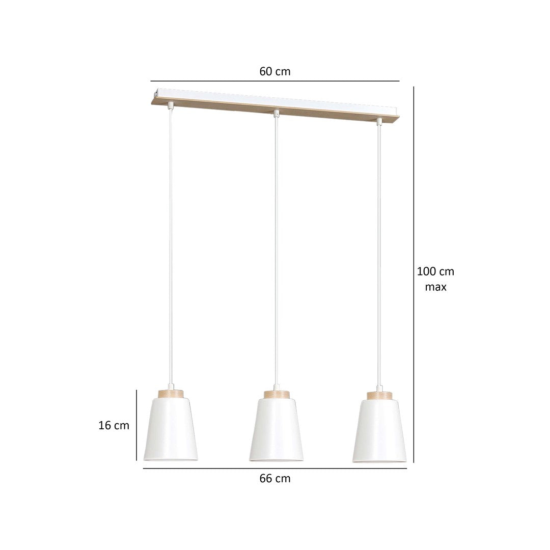 Lampa suspendata metalica alba cu accente din lemn 3 lumini Bolero