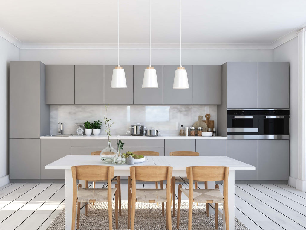 Lampa suspendata metalica alba cu accente din lemn 3 lumini Bolero