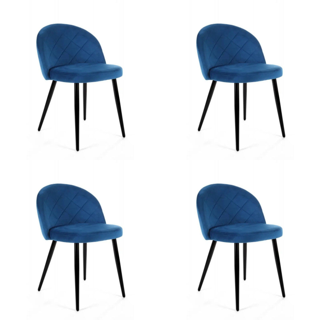 Scaun albastru catifea cu picioare negre SJ.077