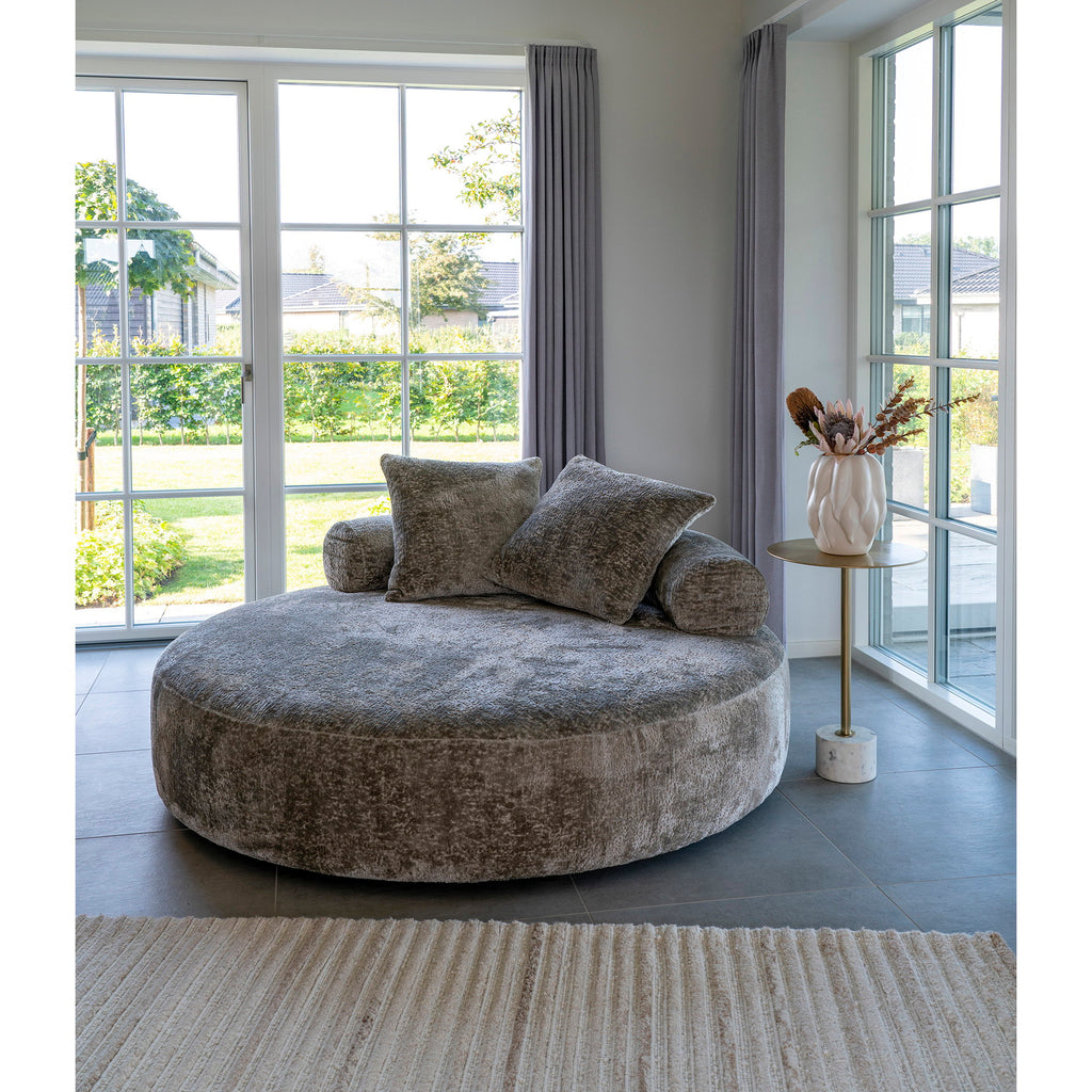 Canapea de zi cu 2 perne, din chenille, formă rotundă, natur, HN1251