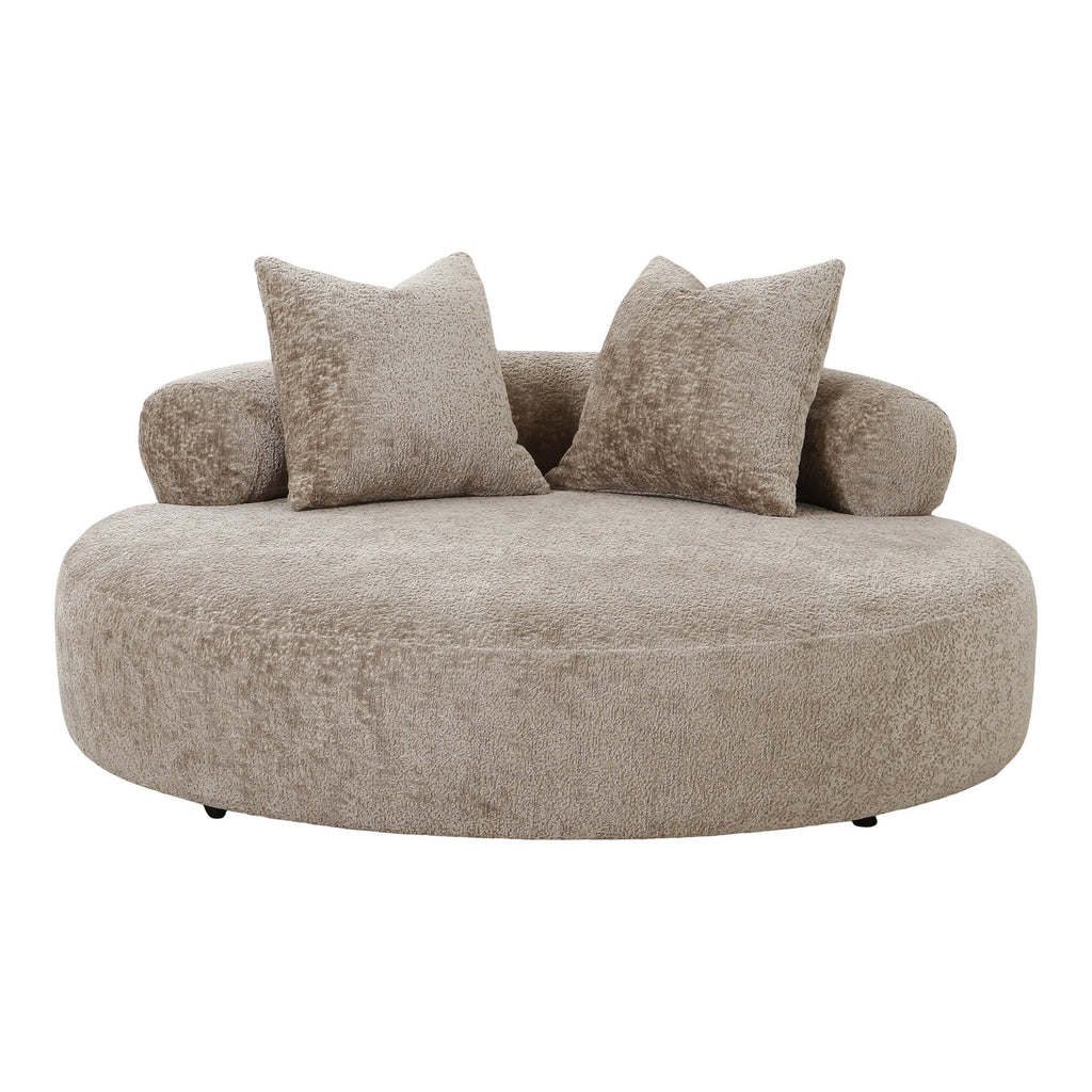Canapea de zi cu 2 perne, din chenille, formă rotundă, natur, HN1251
