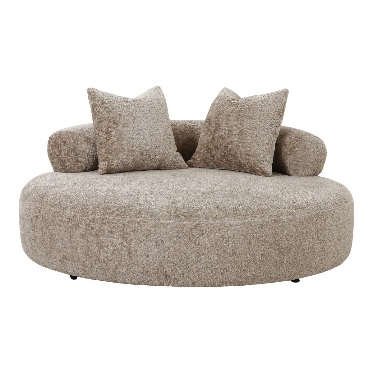 Canapea de zi cu 2 perne, din chenille, formă rotundă, natur, HN1251
