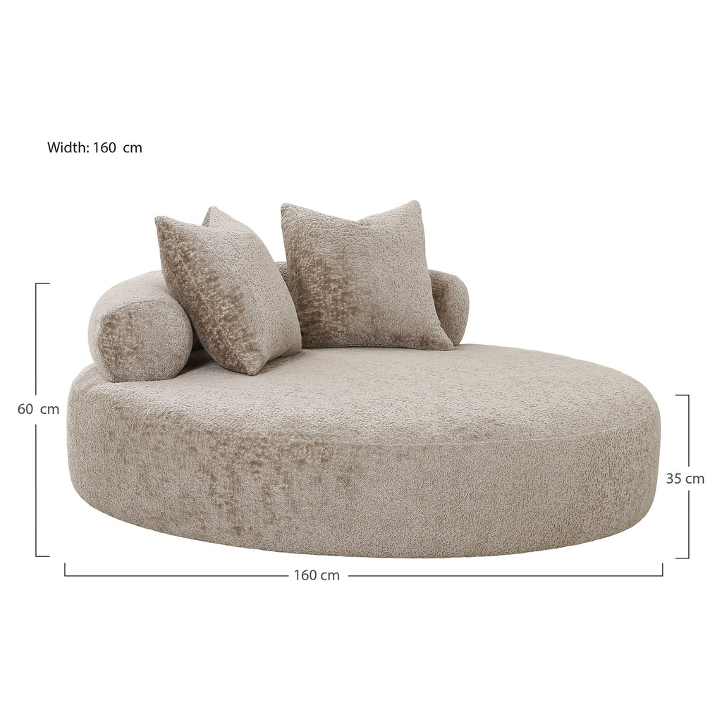 Canapea de zi cu 2 perne, din chenille, formă rotundă, natur, HN1251