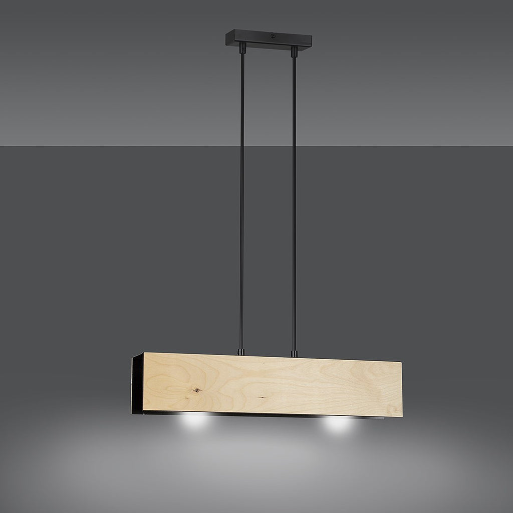 Lampa suspendata neagra cu accente lemn 2 lumini Carlo