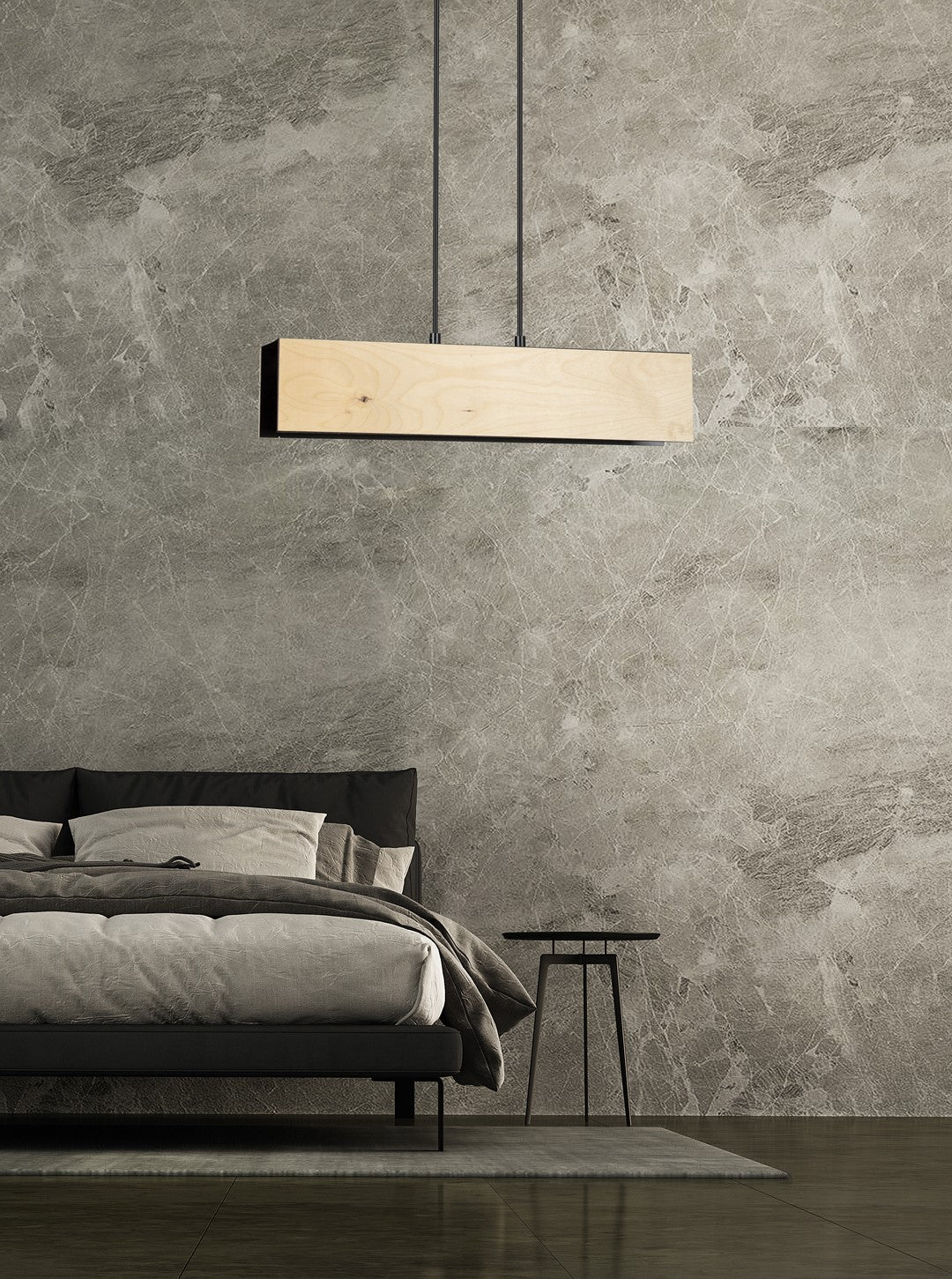 Lampa suspendata neagra cu accente lemn 2 lumini Carlo
