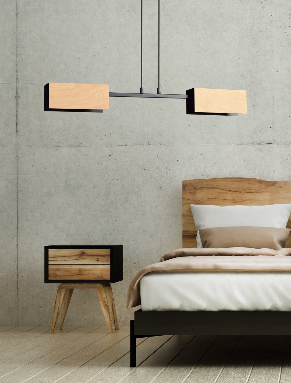 Lampa suspendata neagra cu accente de lemn 2 lumini Zaper