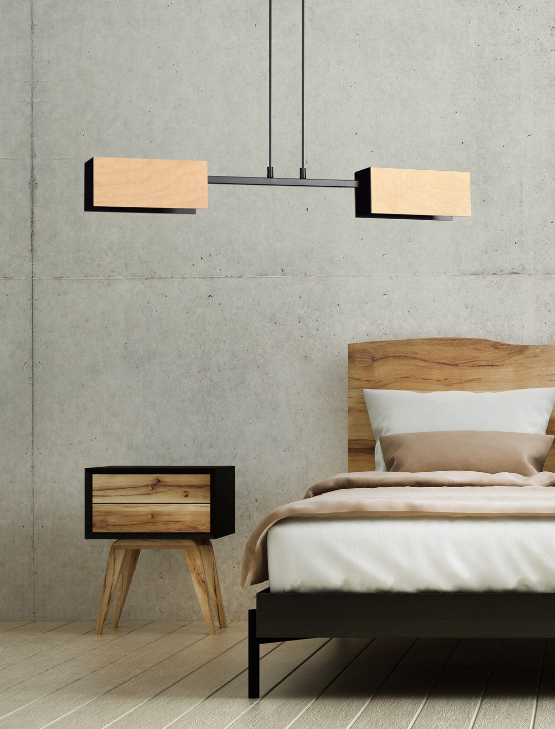 Lampa suspendata neagra cu accente de lemn 2 lumini Zaper