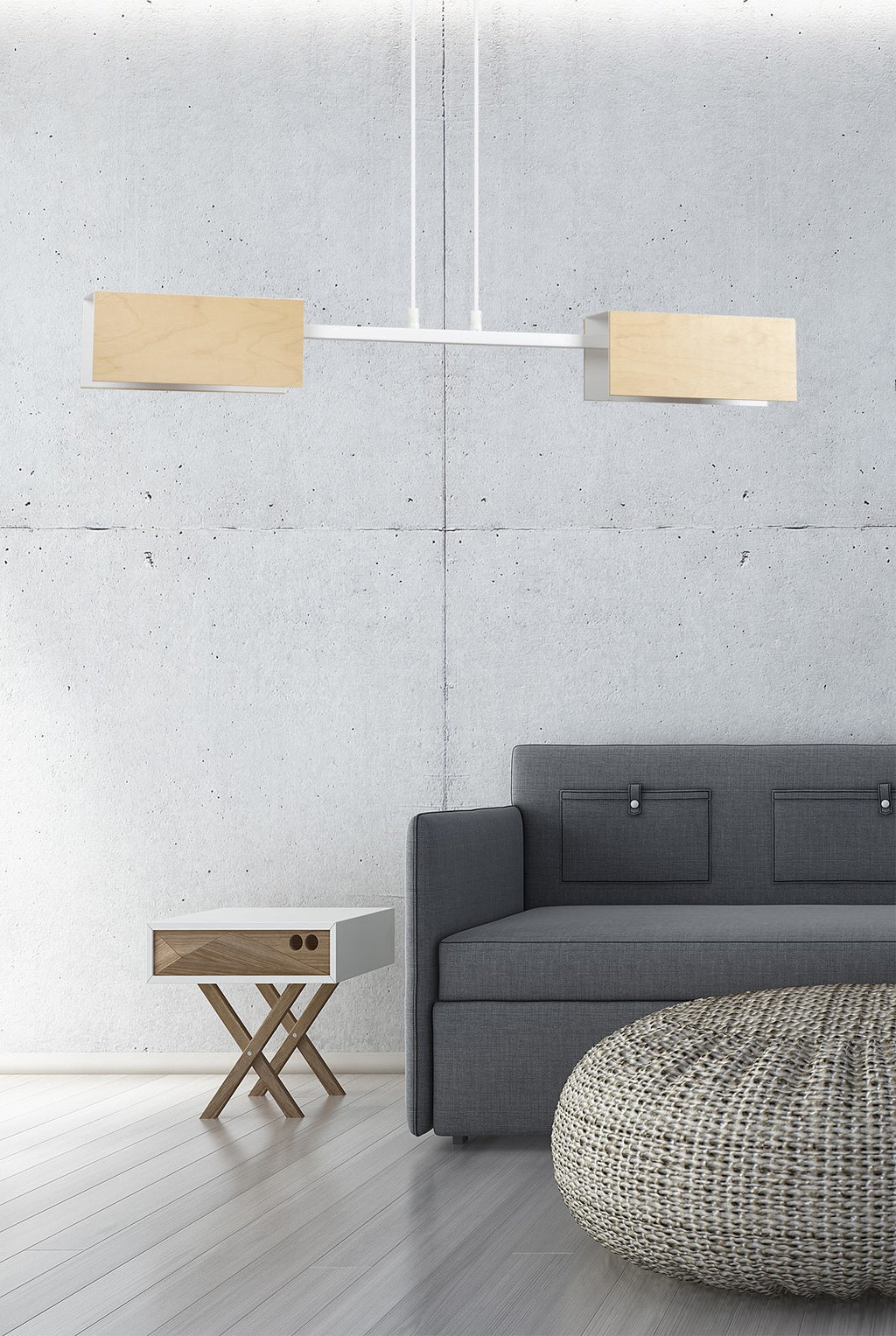 Lampa suspendata alba cu accente de lemn 2 lumini Zaper