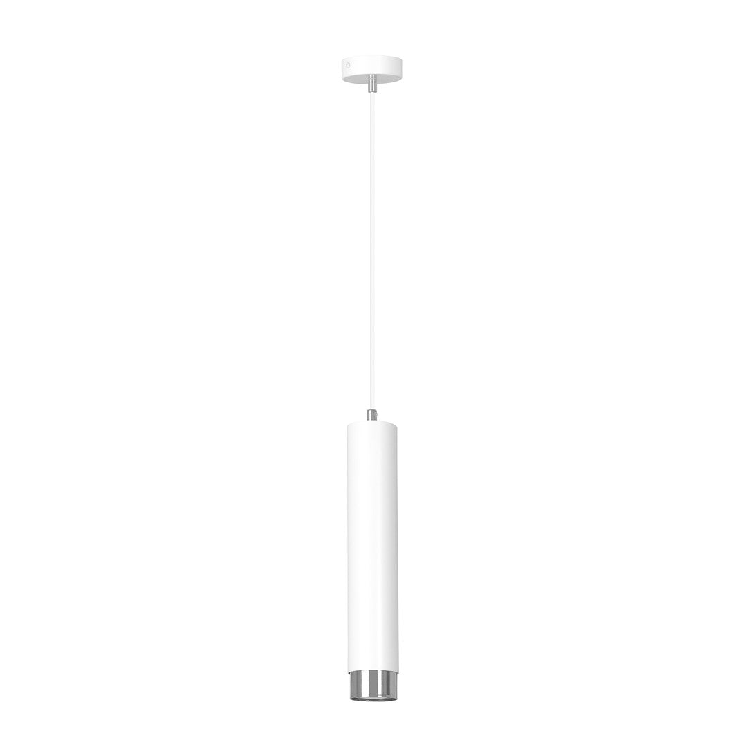 Lampa suspendata alba cu accente cromate in forma de tub Kibo
