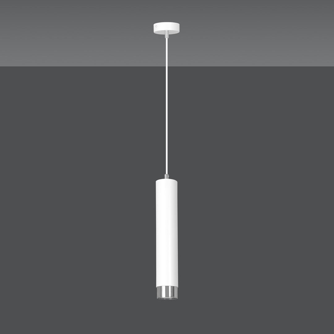 Lampa suspendata alba cu accente cromate in forma de tub Kibo