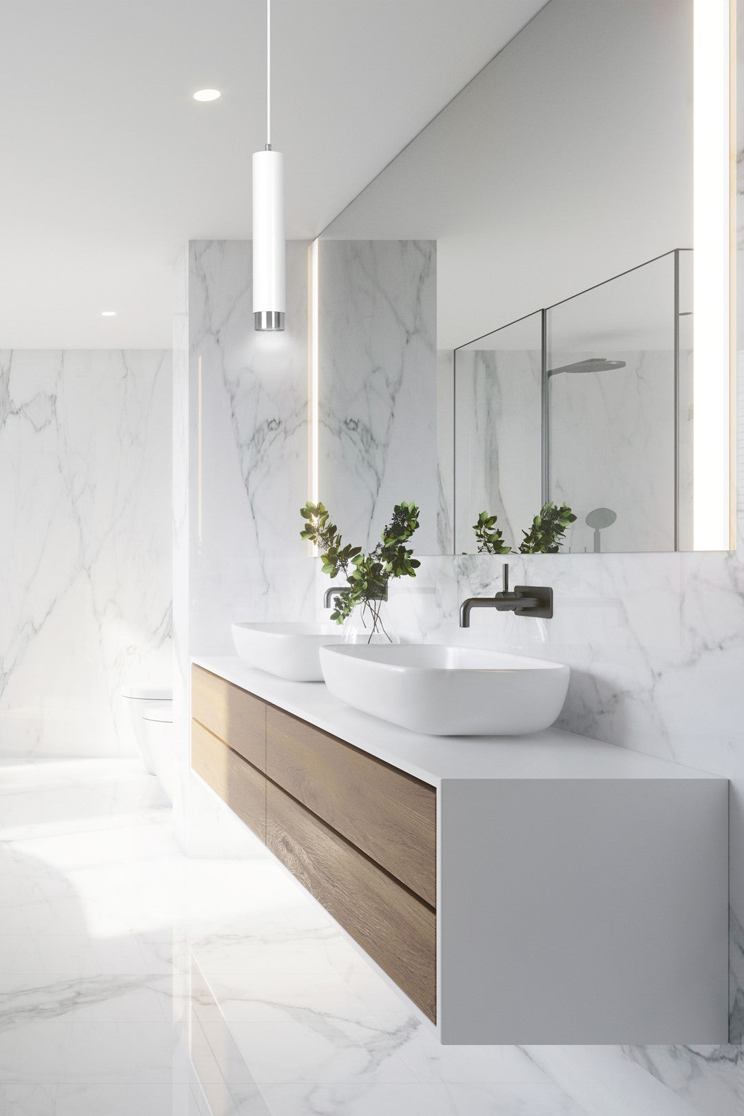 Lampa suspendata alba cu accente cromate in forma de tub Kibo
