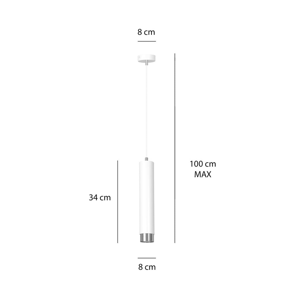 Lampa suspendata alba cu accente cromate in forma de tub Kibo