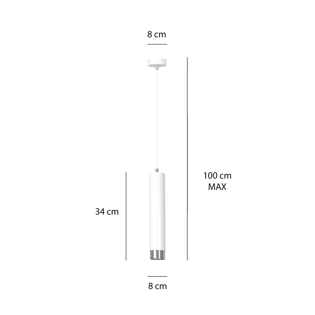Lampa suspendata alba cu accente cromate in forma de tub Kibo