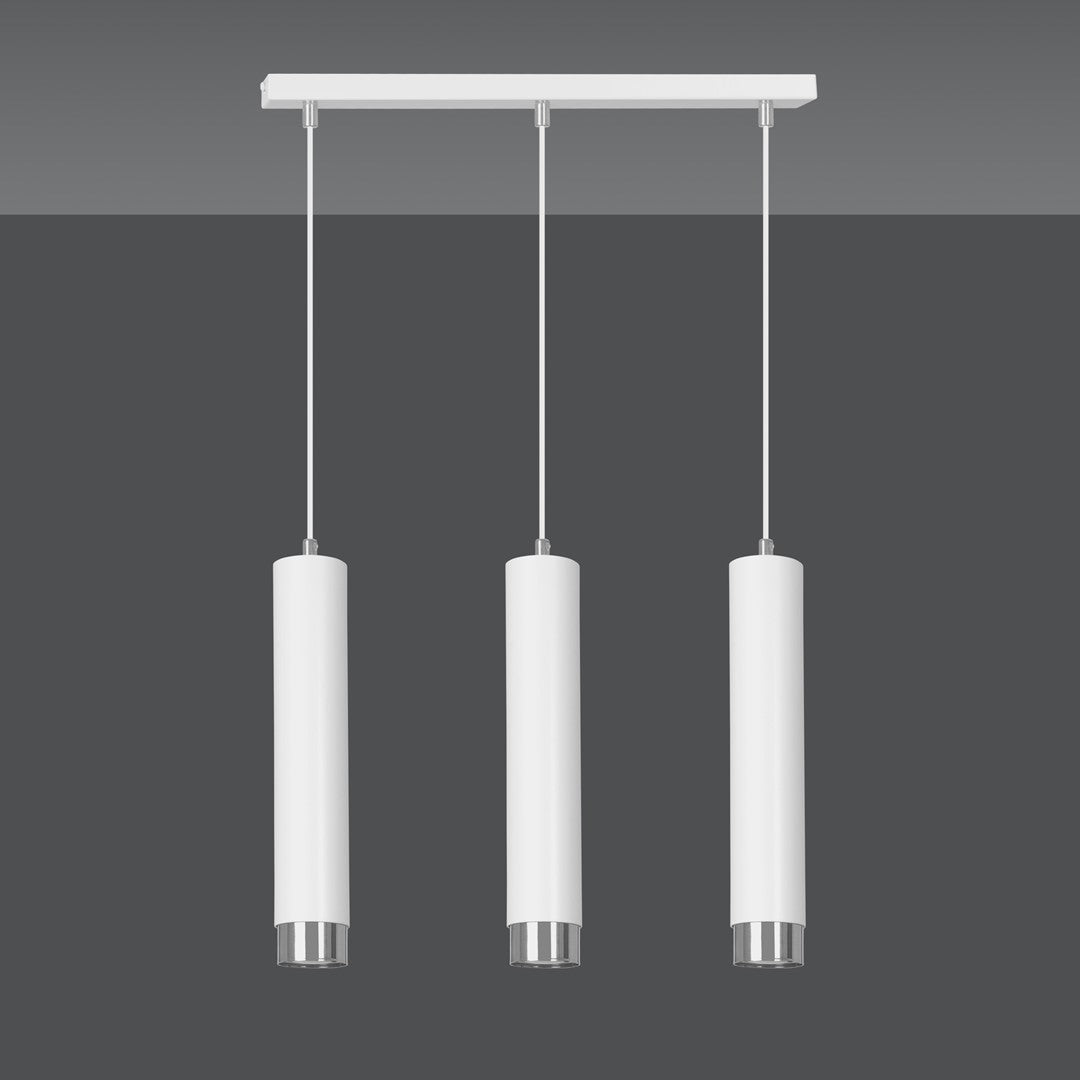 Lampa suspendata alba cu accente cromate 3 lumini Kibo