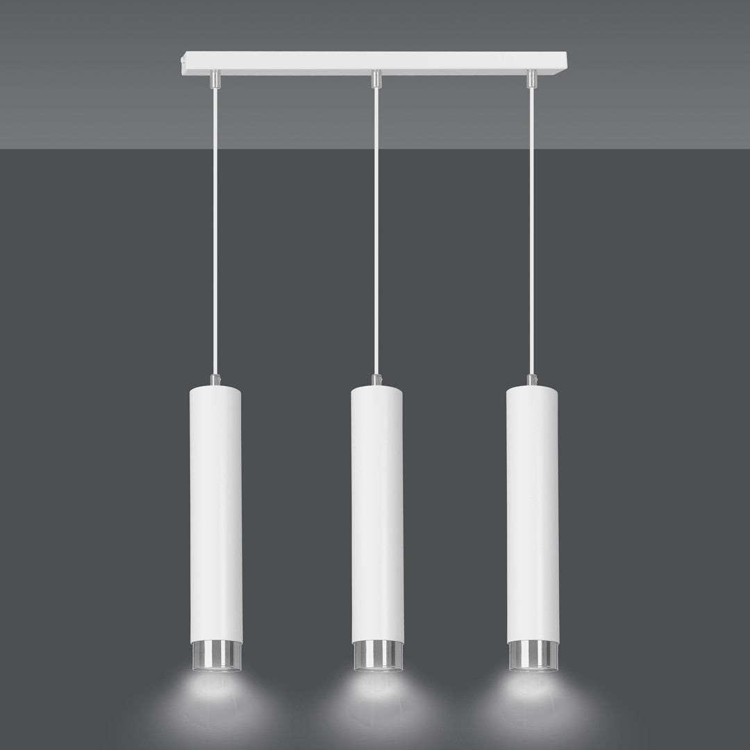 Lampa suspendata alba cu accente cromate 3 lumini Kibo