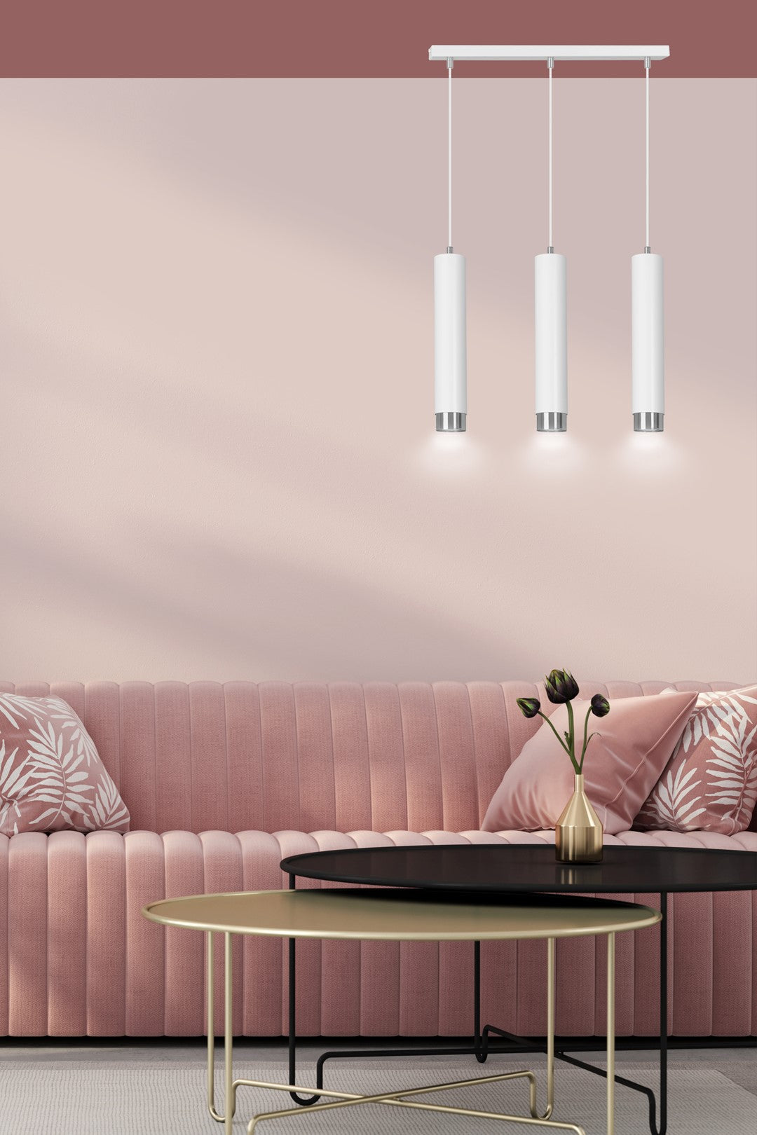 Lampa suspendata alba cu accente cromate 3 lumini Kibo