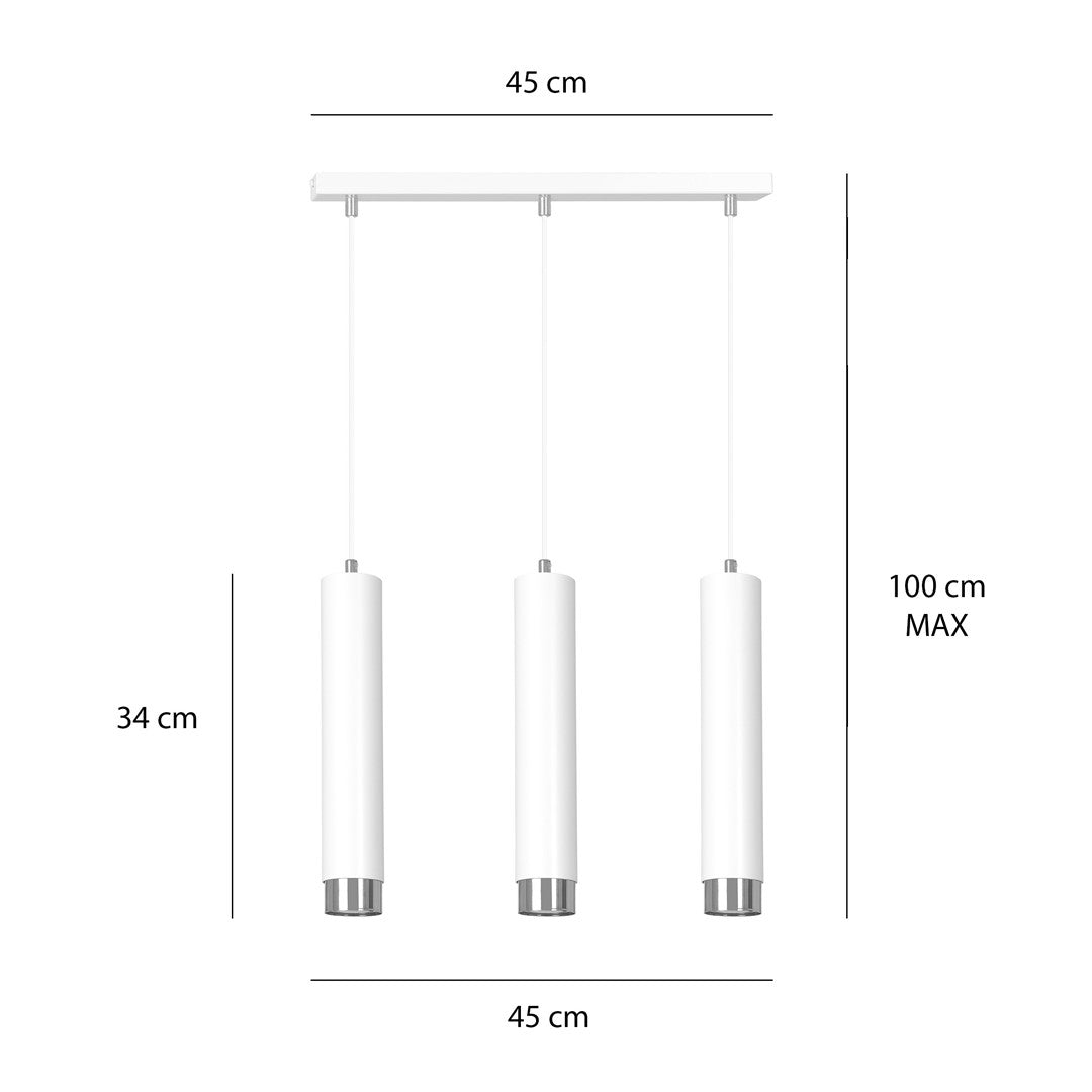 Lampa suspendata alba cu accente cromate 3 lumini Kibo