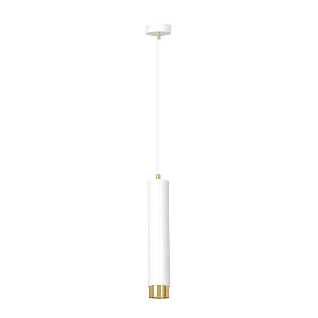 Lampa suspendata alba cu accente aurii in forma de tub Kibo
