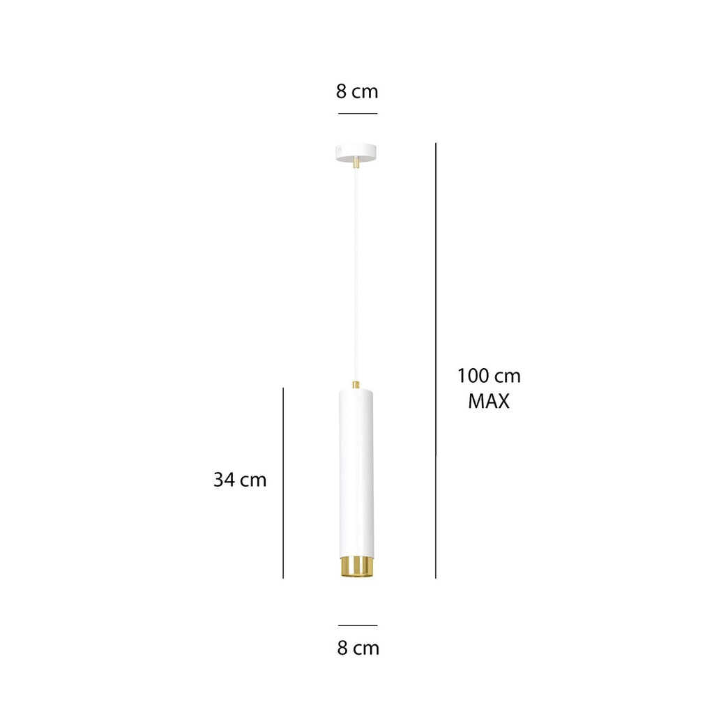 Lampa suspendata alba cu accente aurii in forma de tub Kibo