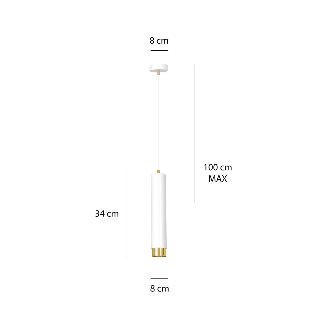 Lampa suspendata alba cu accente aurii in forma de tub Kibo