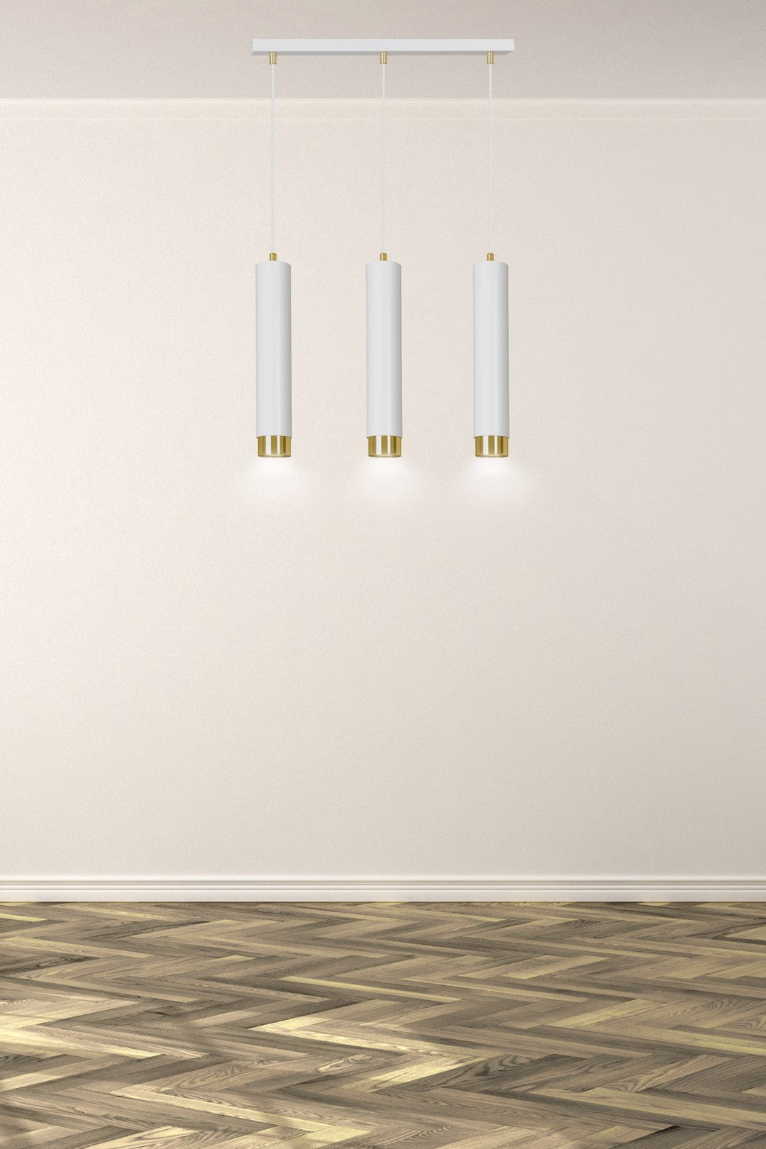 Lampa suspendata alba cu accente aurii 3 lumini Kibo