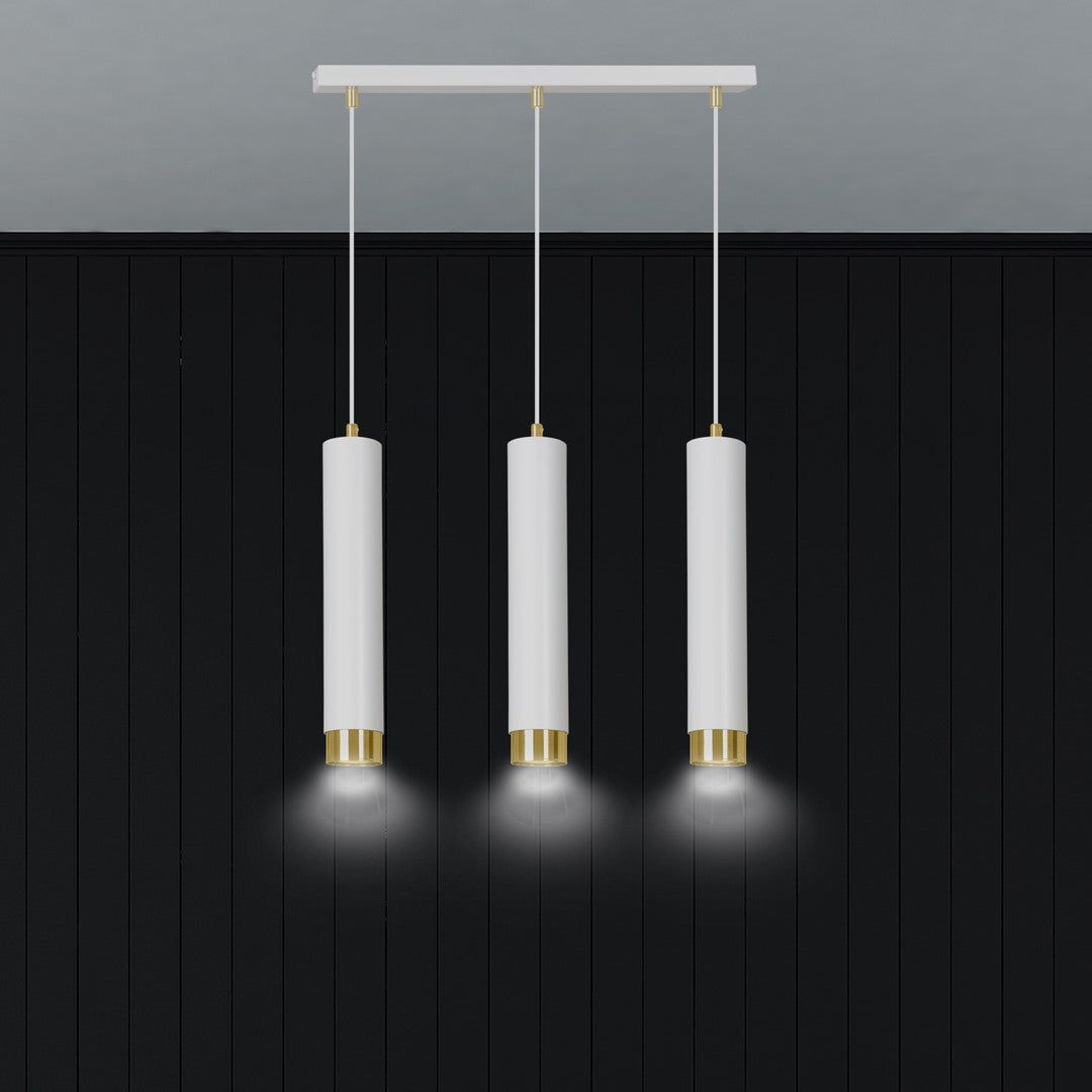 Lampa suspendata alba cu accente aurii 3 lumini Kibo