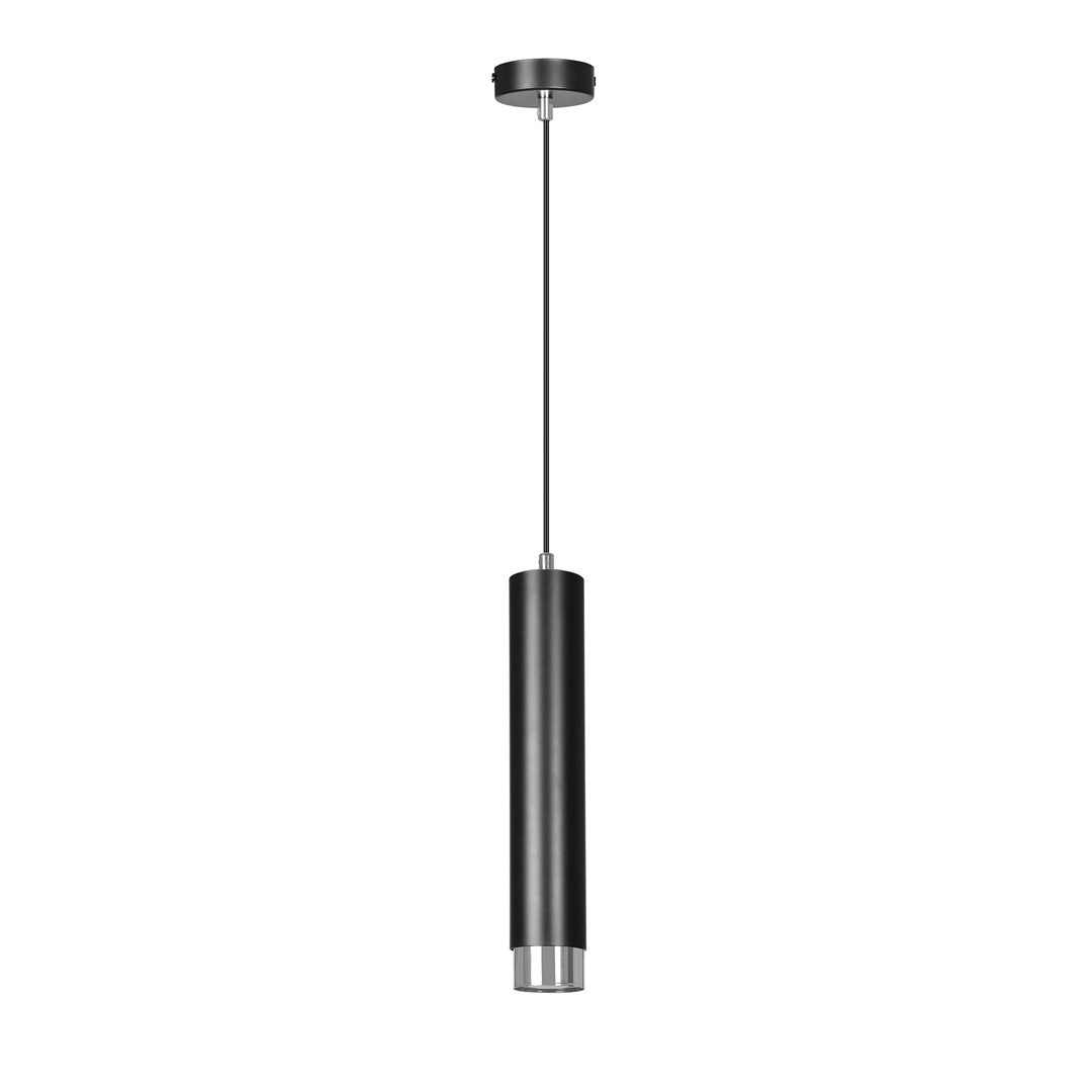 Lampa suspendata neagra cu accente cromate in forma de tub Kibo