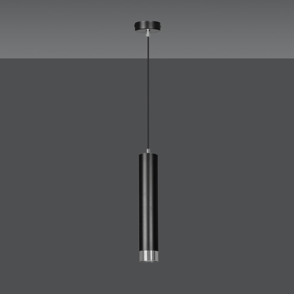 Lampa suspendata neagra cu accente cromate in forma de tub Kibo